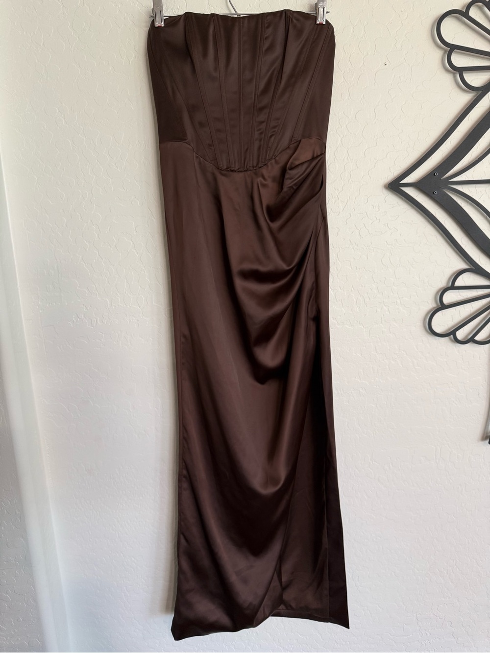 BARDOT Everlasting Strapless Brown Satin Evening Dress - Small/US 4 - Picture 4 of 11